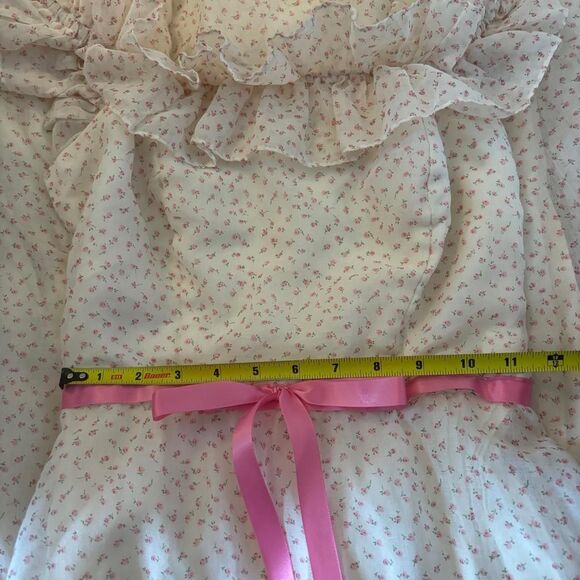 1970s JCPenny Pink Ruffle Prairie Midi Polka Dot Dress Best for XXS or XS - Picture 4 of 4